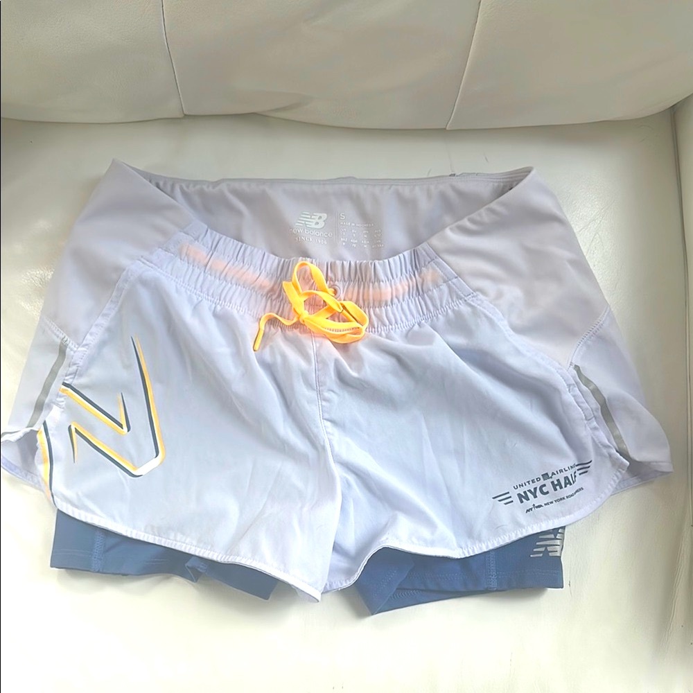 New Balance United Airlines NYC Half White and Blue shorts
